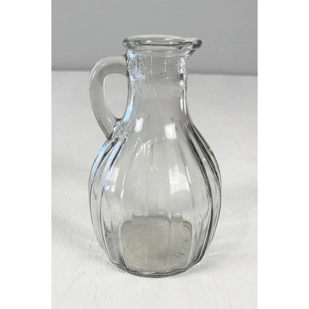 Vintage Clear Glass Pitcher Jug w/ Handle Mid Century U.S. PAT APPL'D For 750-4